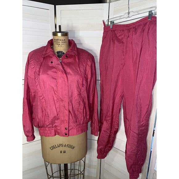 Vintage 80s Fuchsia RODEO C&A 2 Piece Nylon Shell Jacket & Pants Track Suit 42 - Picture 1 of 12